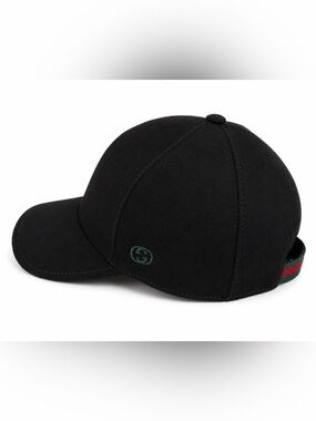 Gucci Black Wool Baseball Cap Interlocking G, Green/Red Web Strap Size S 57 cm